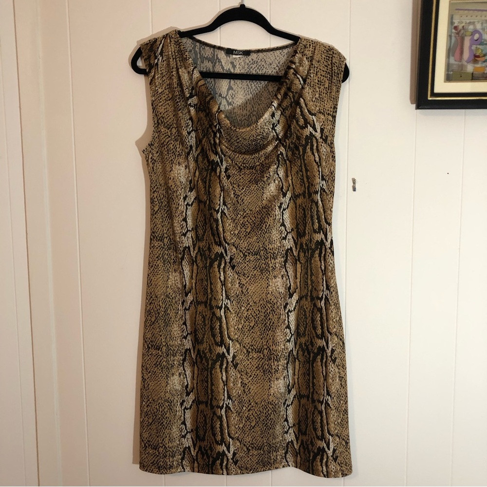 MSK Cowl Neck Animal Print Sleeveless Dress Shimmers L